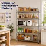 REIBII 35.5"W Chrome Wire Shelving, 5-Tier 1200LBS Adjustable Metal Shelves for Closet Kitchen Pantry