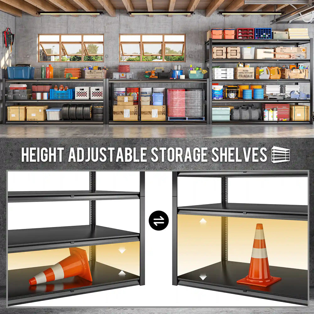 Don't worry if your items are oversized; you can adjust the shelf spacing of the metal shelving to perfectly suit your needs.