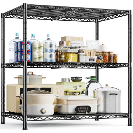 Reibii 35.4" Wide 2-Tier Adjustable Wire Storage Shelving, Rust-Resistant Metal Shelf with Leveling Feet for Kitchen, Laundry, Pantry & Bathroom