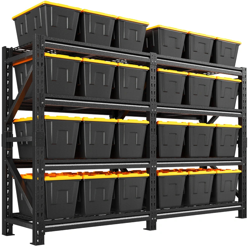 REIBII 86.6"W Heavy‑Duty 4‑Tier Industrial Metal Storage Shelving, 6400 LBS Total Load, Dense Grid Deck, Adjustable Shelves for Garage Warehouse Workshop
