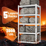REIBII 5 Tier Laminated Metal Shelving Unit Adjustable Storage Utility Rack Heavy Duty Shelves for Kitchen Garage Pantry