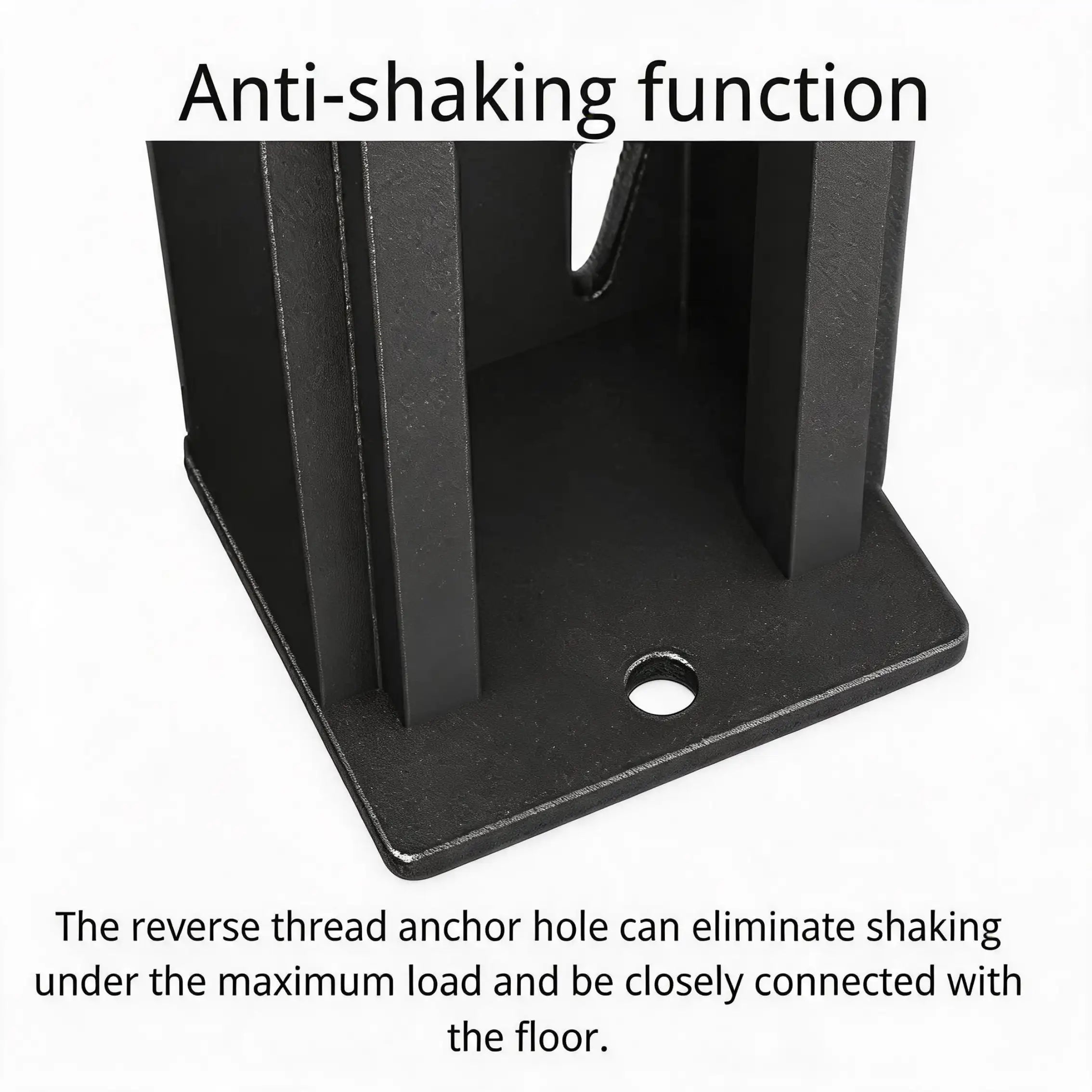 The reinforced base design with anti-shaking function improves shelving stability, reducing movement and keeping heavy loads securely stored.