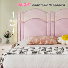 Reibii Upholstered Platform Bed Frame with LED Lights, Height Adjustable Headboard, Noise-Free Design & Easy Assembly for Bedroom