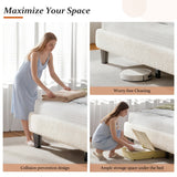 Reibii Boucle Bed Frame with LED Lights & Charging Station, 880 LBS, Modern Wave Design, Noise-Free, Easy Assembly