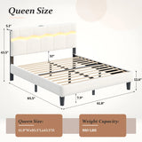Reibii Boucle Bed Frame with LED Lights & Charging Station, 880 LBS, Modern Wave Design, Noise-Free, Easy Assembly