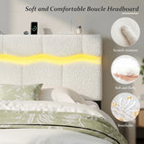 Reibii Boucle Bed Frame with LED Lights & Charging Station, 880 LBS, Modern Wave Design, Noise-Free, Easy Assembly