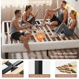Reibii Boucle Bed Frame with LED Lights & Charging Station, 880 LBS, Modern Wave Design, Noise-Free, Easy Assembly