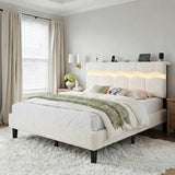 Reibii Boucle Bed Frame with LED Lights & Charging Station, 880 LBS, Modern Wave Design, Noise-Free, Easy Assembly