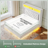 Reibii Velvet Floating Bed Frame, High Headboard with Smart LED Lights & Charging Station, No Box Spring Needed, Easy Assembly, Noise-Free
