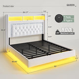 Reibii Velvet Floating Bed Frame, High Headboard with Smart LED Lights & Charging Station, No Box Spring Needed, Easy Assembly, Noise-Free