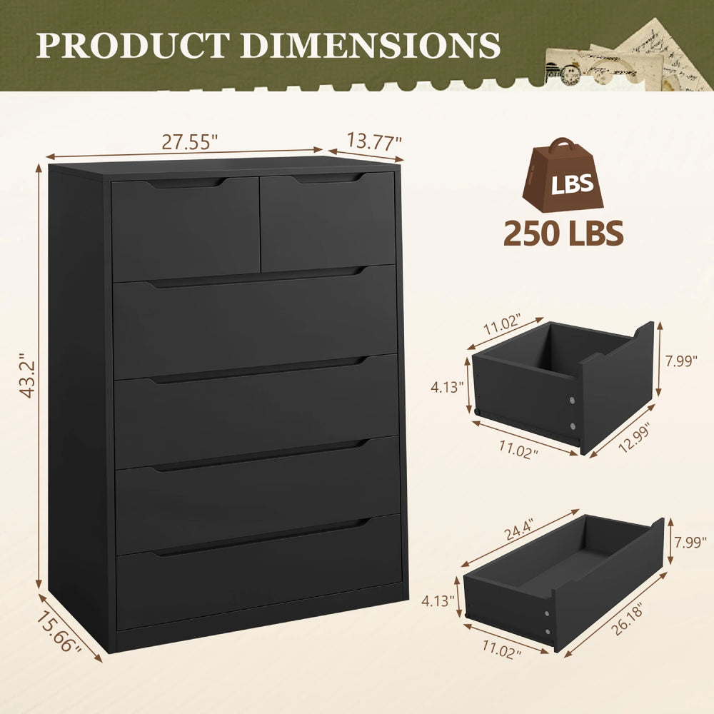 REIBII Modern Black Tall Dresser, Wooden Chest of Drawers with Ample S – Reibii