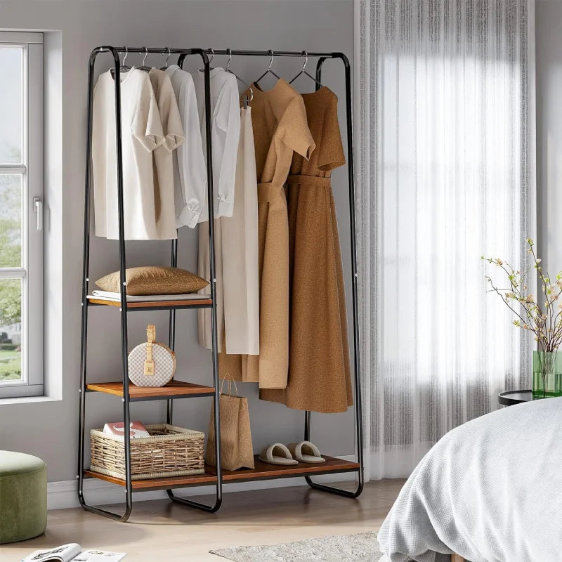 Black closet rack perfect for bedroom storage and organization