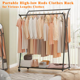 Raybee Double Rod Clothes Hanger Rack, Metal Rolling Clothing Rack With Wheels, 52"W x 20"D x (63"-69")H