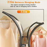 Raybee Double Rod Clothes Hanger Rack, Metal Rolling Clothing Rack With Wheels, 52"W x 20"D x (63"-69")H