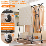 Raybee Double Rod Clothes Hanger Rack, Metal Rolling Clothing Rack With Wheels, 52"W x 20"D x (63"-69")H