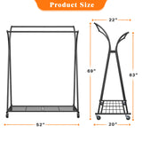 Raybee Double Rod Clothes Hanger Rack, Metal Rolling Clothing Rack With Wheels, 52"W x 20"D x (63"-69")H