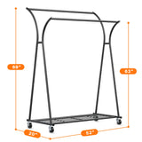 Raybee Double Rod Clothes Hanger Rack, Metal Rolling Clothing Rack With Wheels, 52"W x 20"D x (63"-69")H