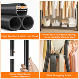 Raybee Double Rod Clothes Hanger Rack, Metal Rolling Clothing Rack With Wheels, 52"W x 20"D x (63"-69")H