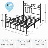 REIBII 54" Tall Headboard Metal Platform Bed Frame with LED Lights, 883 LBS Reinforced Steel Support, 12.7" Under-Bed Storage, Noise-Reducing Slats, No Box Spring Needed