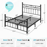 REIBII 54" Tall Headboard Metal Platform Bed Frame with LED Lights, 883 LBS Reinforced Steel Support, 12.7" Under-Bed Storage, Noise-Reducing Slats, No Box Spring Needed