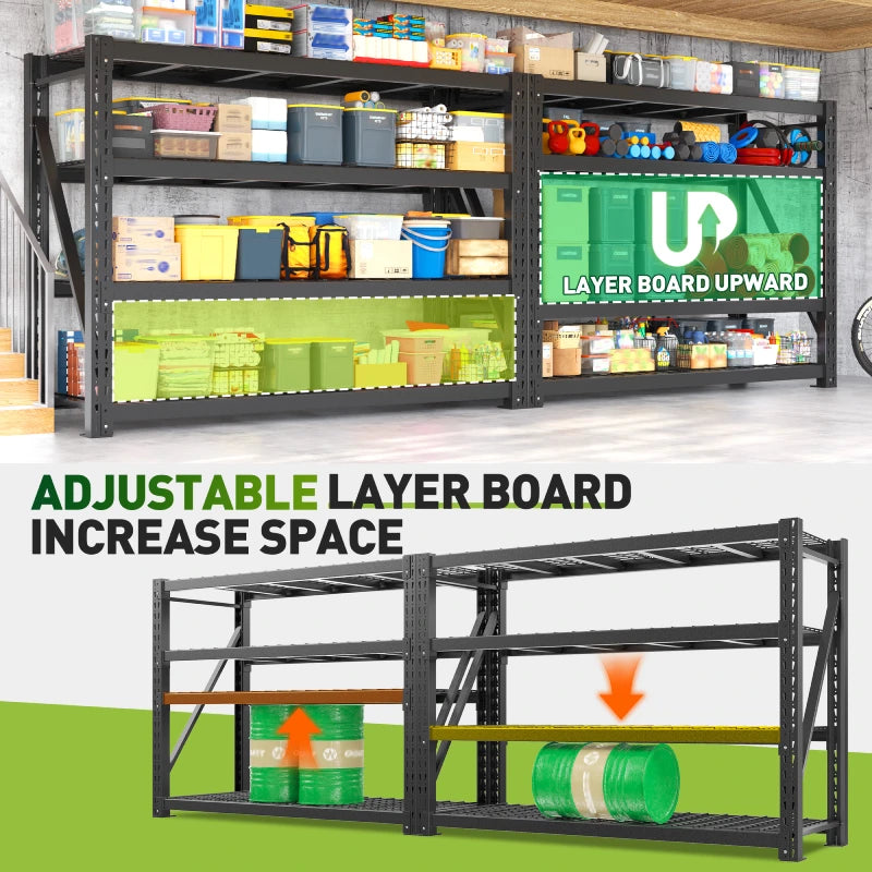 4-Tier 60"W Industrial Storage Shelves, 11000LBS Fully Adjustable Heavy Storage Unit for Warehouse Workshop Basement