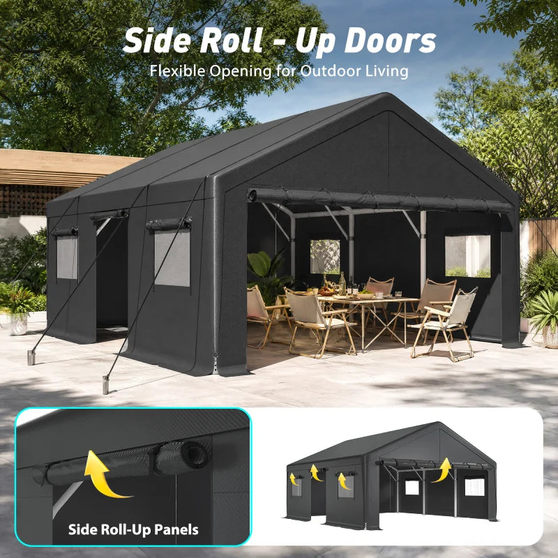 REIBII Heavy Duty Carport, 20x20 ft Portable Garage Carport, All Weather Portable Garage Shelter, Removable Sidewalls, Outdoor Storage & Party Tent
