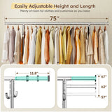 Raybee 67"H x 75"W 450 LBS Rolling Clothing Rack With Shelf,Metal Garment Storage,Adjustable,Portable Clothes Rack With Lockable Wheels & Side Hooks,Chrome