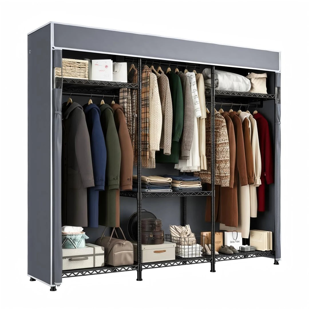 Raybee 75.5"H 800LBS Heavy Duty Clothes Rack with Cover, Portable Clothes Rack for Bedroom&Dorm, Wire Garment Rack