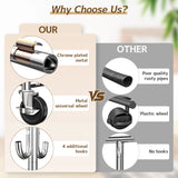 Raybee 67"H x 75"W 450 LBS Rolling Clothing Rack With Shelf,Metal Garment Storage,Adjustable,Portable Clothes Rack With Lockable Wheels & Side Hooks,Chrome