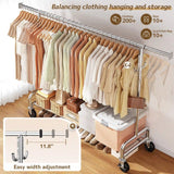 Raybee 67"H x 75"W 450 LBS Rolling Clothing Rack With Shelf,Metal Garment Storage,Adjustable,Portable Clothes Rack With Lockable Wheels & Side Hooks,Chrome