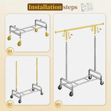 Raybee 67"H x 75"W 450 LBS Rolling Clothing Rack With Shelf,Metal Garment Storage,Adjustable,Portable Clothes Rack With Lockable Wheels & Side Hooks,Chrome