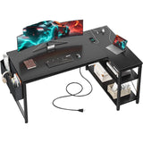 Computer Desk L Shaped Gaming Desk with Storage Shelves & Power Outlets, Home Office Desk for Writing Bedroom Dorm