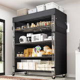 REIBII 35" W Metal Wire Shelf with Covers & Wheels, 5-Tier Adjustable Wire Storage Racks for Closet Kitchen Basement