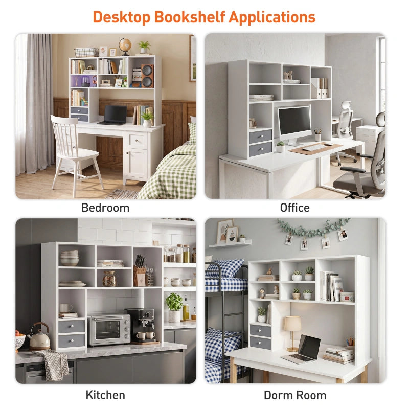 Reibii White Desk Hutch for Dorm, Fits 27" Monitor, Large Capacity Desk Shelf, Adjustable Dorm Shelves Over Desk, Home Office