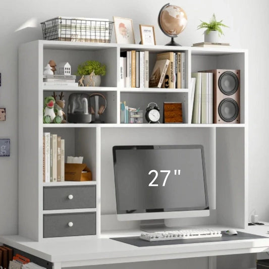 Reibii White Desk Hutch for Dorm, Fits 27" Monitor, Large Capacity Desk Shelf, Adjustable Dorm Shelves Over Desk, Home Office 800