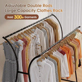 Raybee Double Rod Clothes Hanger Rack, Metal Rolling Clothing Rack With Wheels, 52"W x 20"D x (63"-69")H