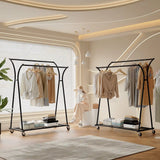 Raybee Double Rod Clothes Hanger Rack, Metal Rolling Clothing Rack With Wheels, 52"W x 20"D x (63"-69")H