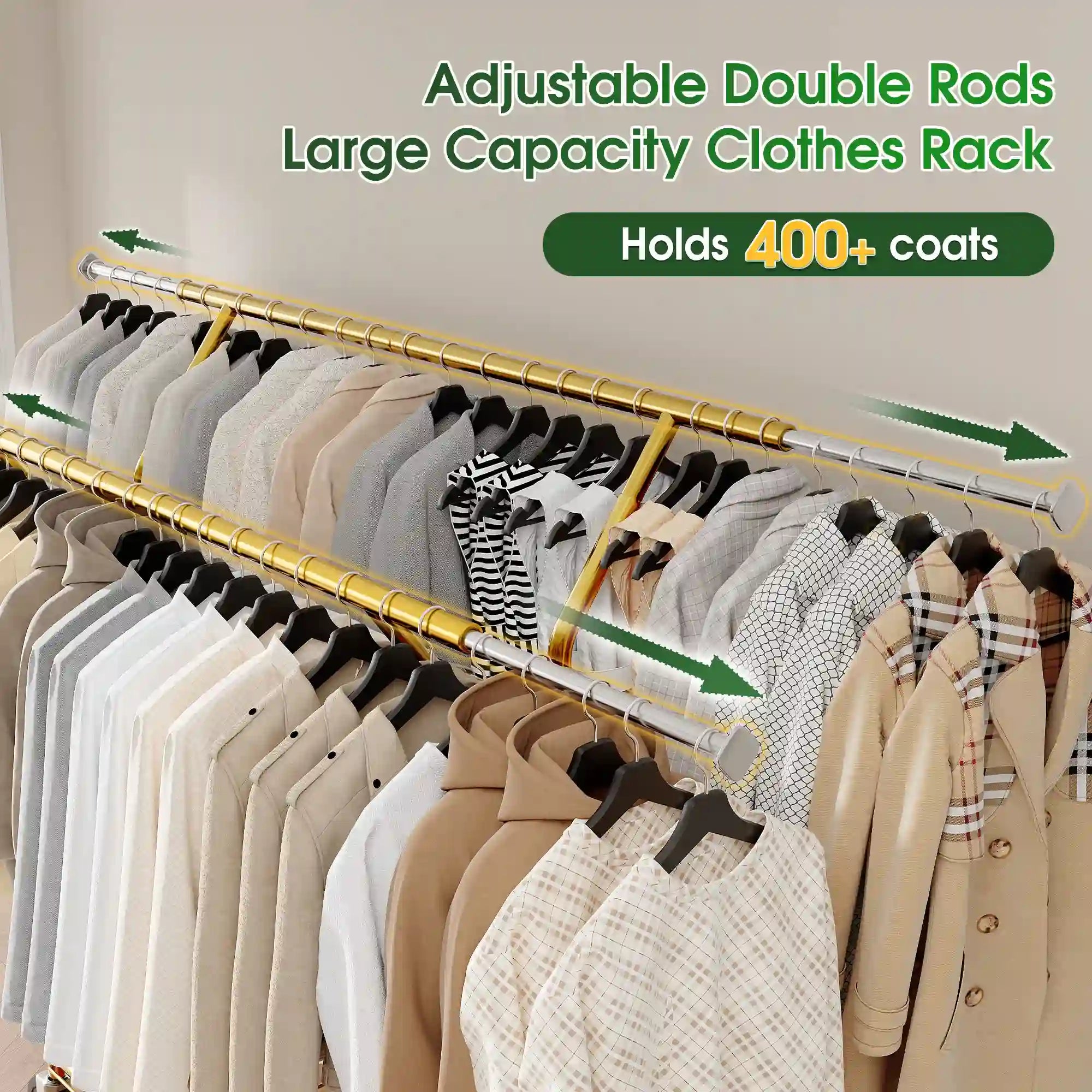 Raybee 65.4"W 350LBS Rolling Clothing rack with Shelves, Adjustable Commecial Garment Racks, Gold Raybee 65.4"W 350LBS Rolling Clothing rack with Shelves, Adjustable Commecial Garment Racks, Gold