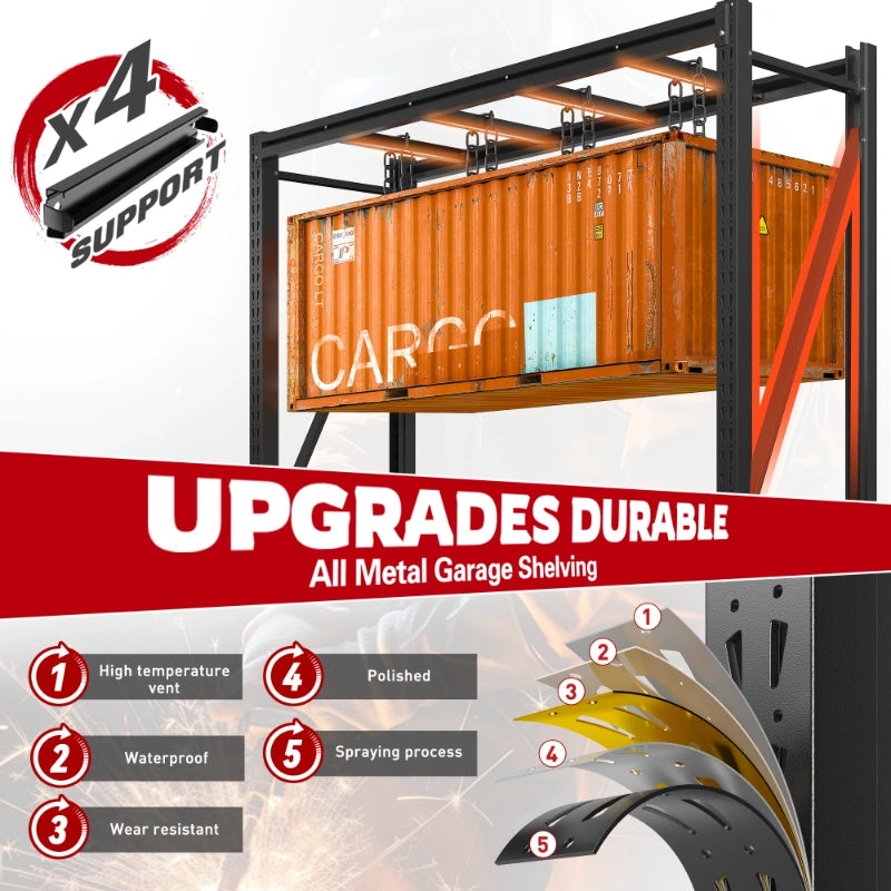 steel shelving unit with reinforced support bars improves stability for heavy duty storage applications.