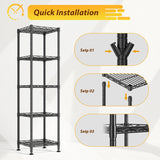 Reibii 12" Narrow 5-Tier Wire Shelving Unit, Metal Storage Rack for Closet, Bathroom & Kitchen