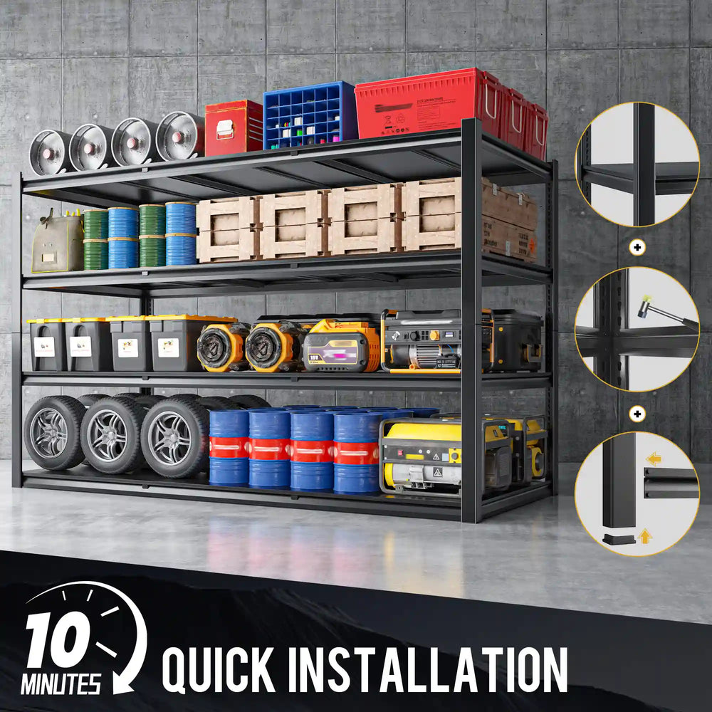 Fast Installation Storage Rack for Garage and Workshop.Tool Free Assembly Metal Shelving Unit
