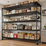 Reibii 60" W x 73" H Wire Storage Shelves on Wheels, 5-Shelf Adjustable, 3200lbs Heavy Duty Metal Shelving for Garage Kitchen Pantry