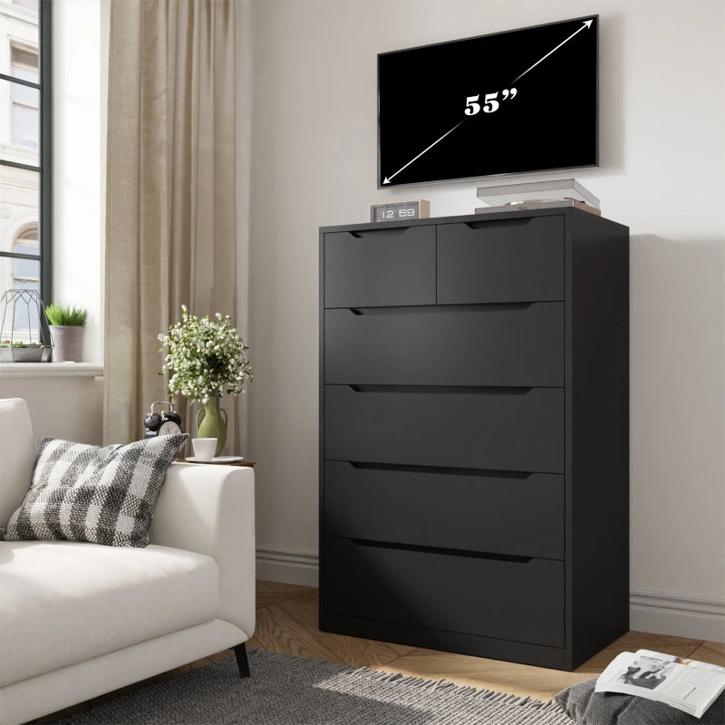 6 Drawers, Modern Wooden Black Tall Dressers for Bedroom and Closet 6 Drawers, Modern Wooden Black Tall Dressers for Bedroom and Closet