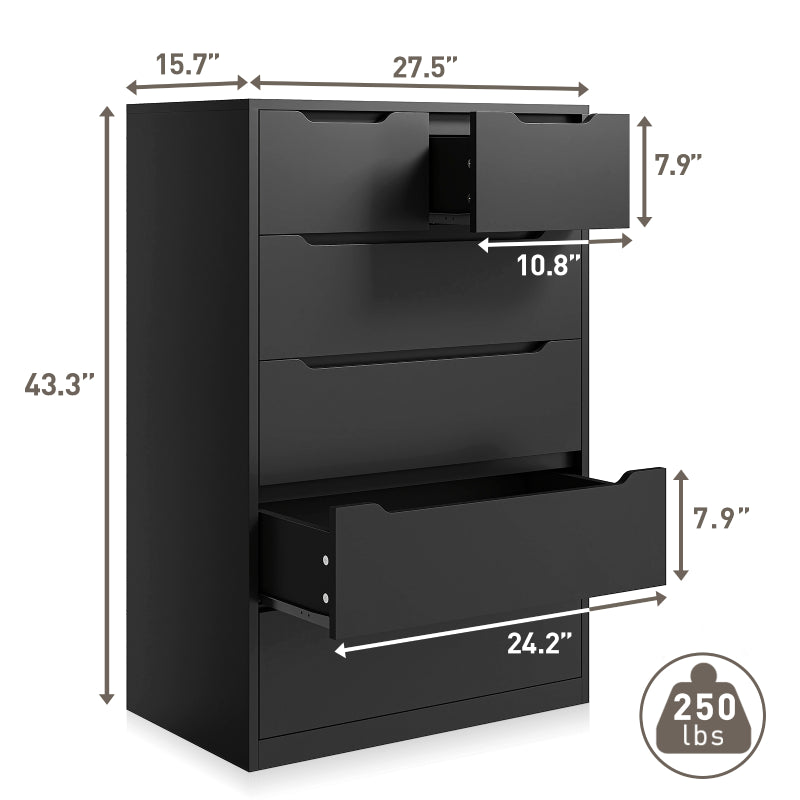 6 Drawers, Modern Wooden Black Tall Dressers for Bedroom and Closet 6 Drawers, Modern Wooden Black Tall Dressers for Bedroom and Closet