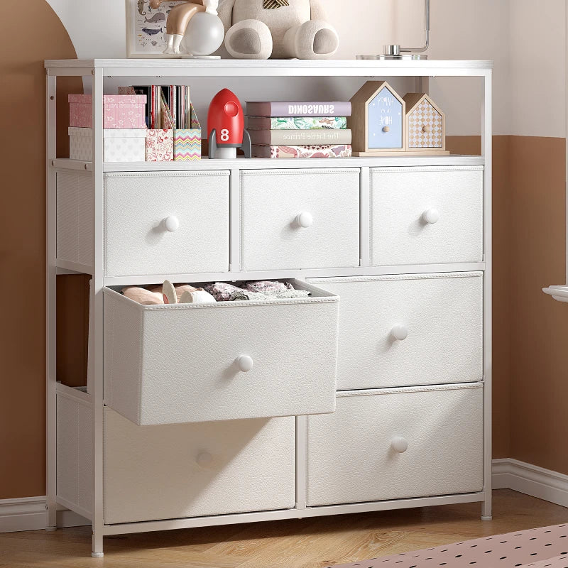 7 Drawers White Dresser For Bedroom,Steel Frame & Wooden Top 7 Drawers White Dresser For Bedroom,Steel Frame & Wooden Top