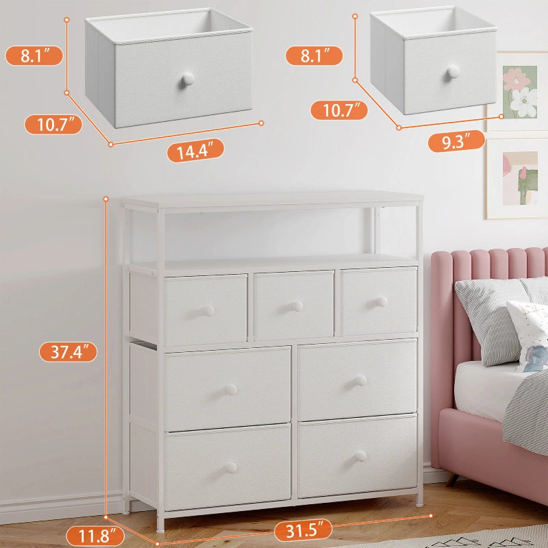 7 Drawers White Dresser For Bedroom,Steel Frame & Wooden Top 7 Drawers White Dresser For Bedroom,Steel Frame & Wooden Top