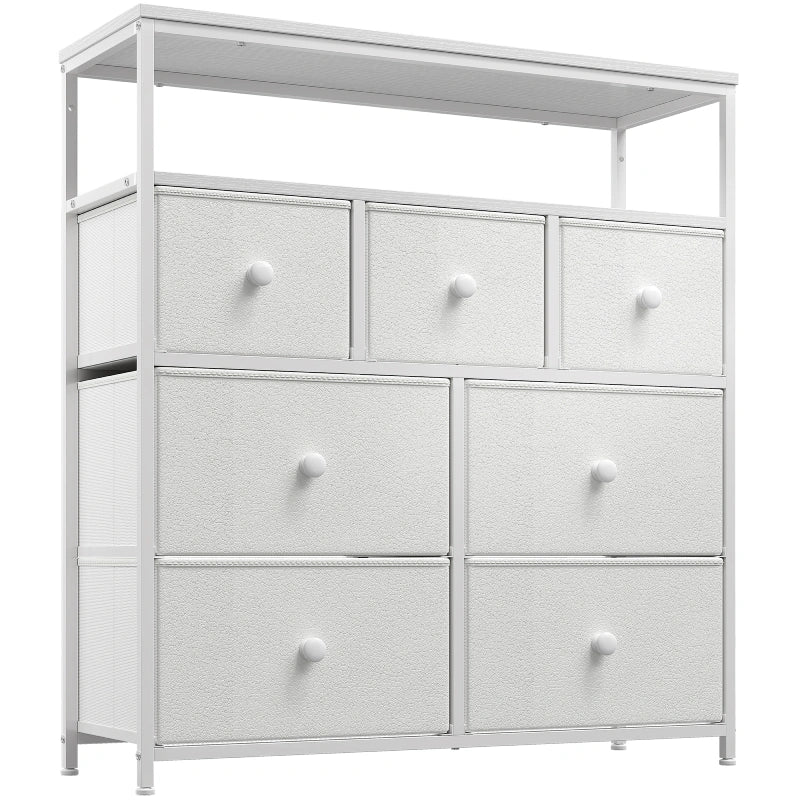 7 Drawers White Dresser For Bedroom,Steel Frame & Wooden Top 7 Drawers White Dresser For Bedroom,Steel Frame & Wooden Top