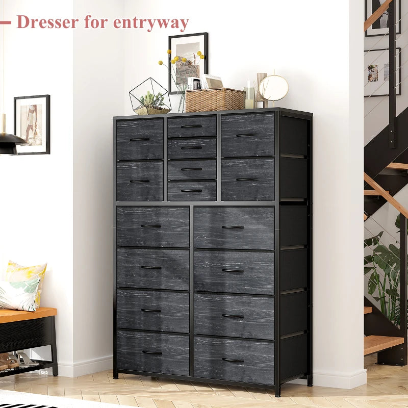 EnHomee 16 Drawer Dresser, Tall Dresser for Bedroom, Black Dresser & Chest of Drawers