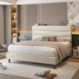 EnHomee 880LBS Bed Frame with Headboard, Upholstered Fabric, Charging Cradle & No Noise