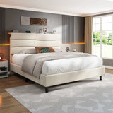 EnHomee 880LBS Bed Frame with Headboard, Upholstered Fabric, Charging Cradle & No Noise